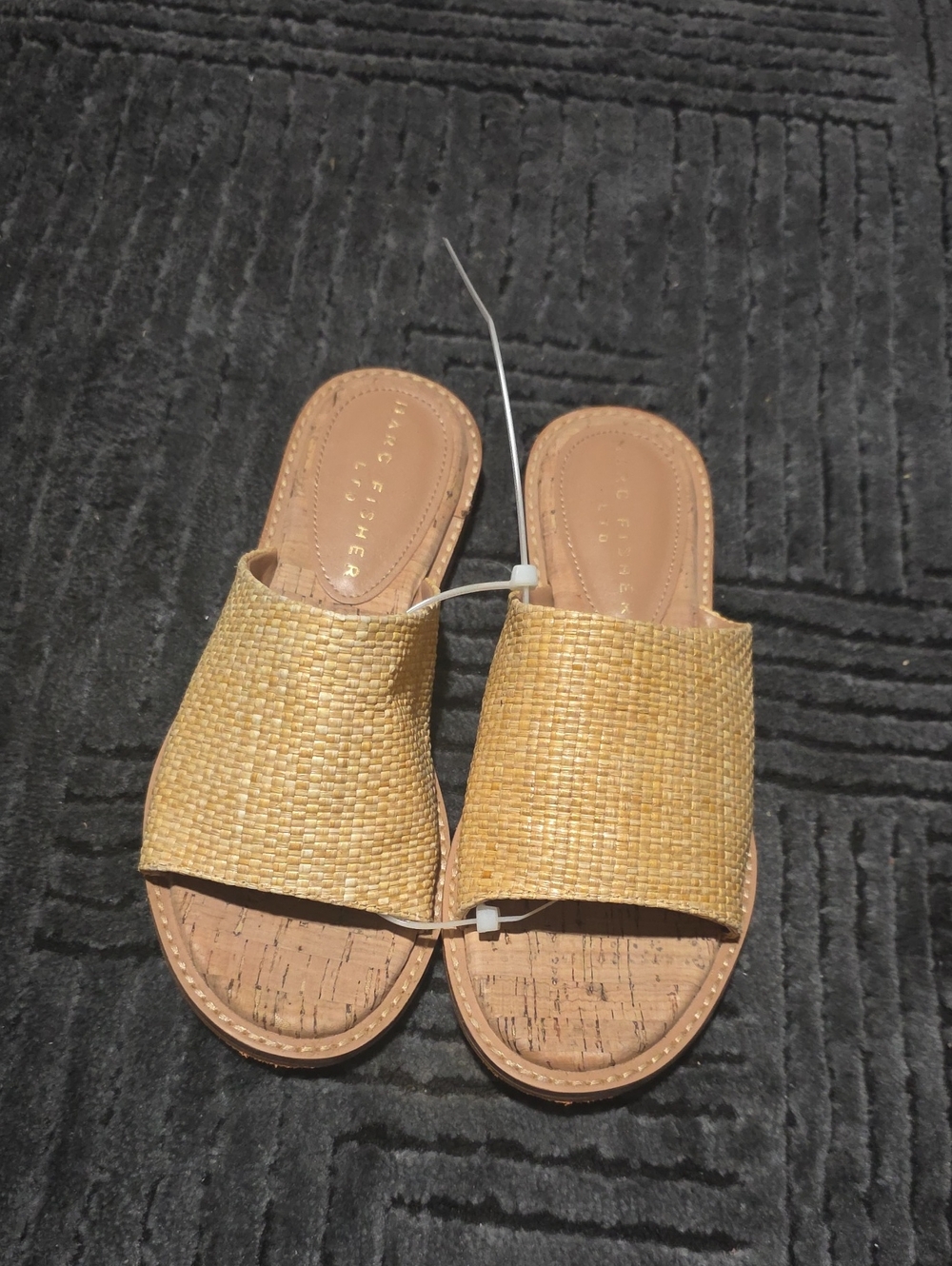 Marc Fisher Woven Straw Tan Slide Sandals